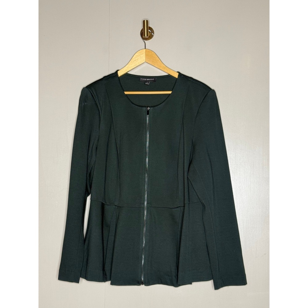 Lane Bryant Dark Green Peplum Zip Front Jacket Plus Size 18 - Picture 2 of 9
